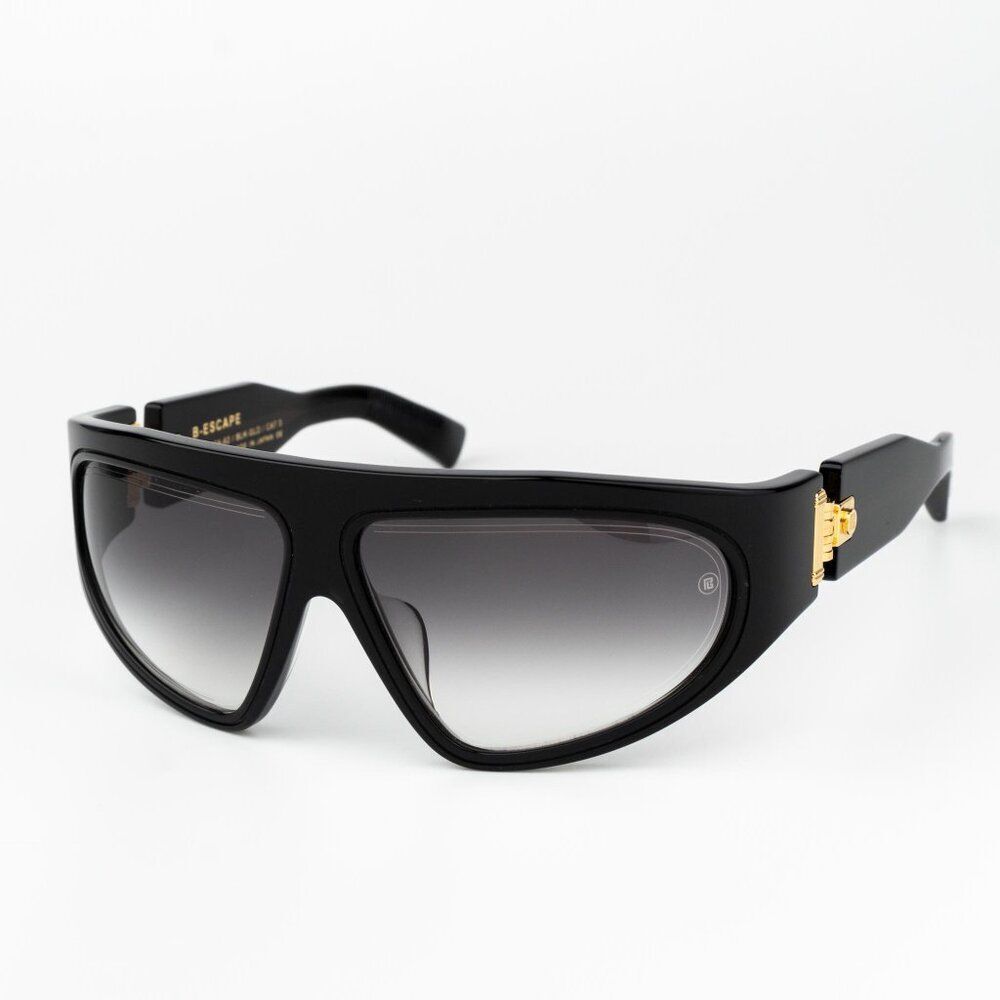 Balmain Women Sunglasses Titanium Black Gold Grey Gradient Wraparound B-ESCAPE